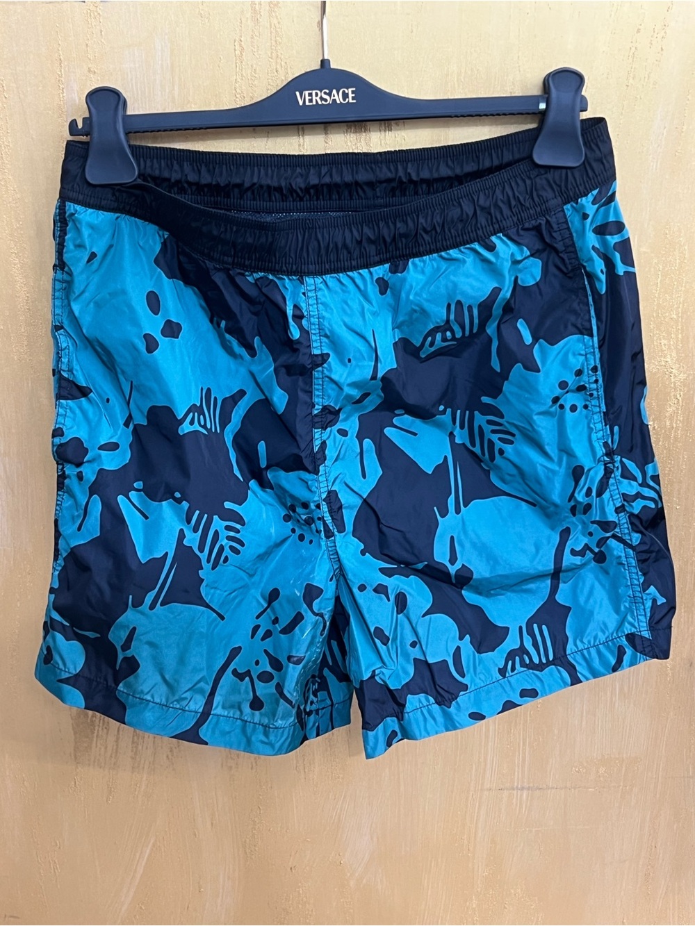 Moncler Men’s Blue & Black Abstract Print Swim Trunks